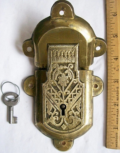 L111 - RARE 1883 Brass Eastlake Trunk Lock & Key - SOLD 09/2024