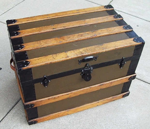 T129 - Flat Top Trunk, Canvas Covered, Key & Tray - SOLD 11/2024