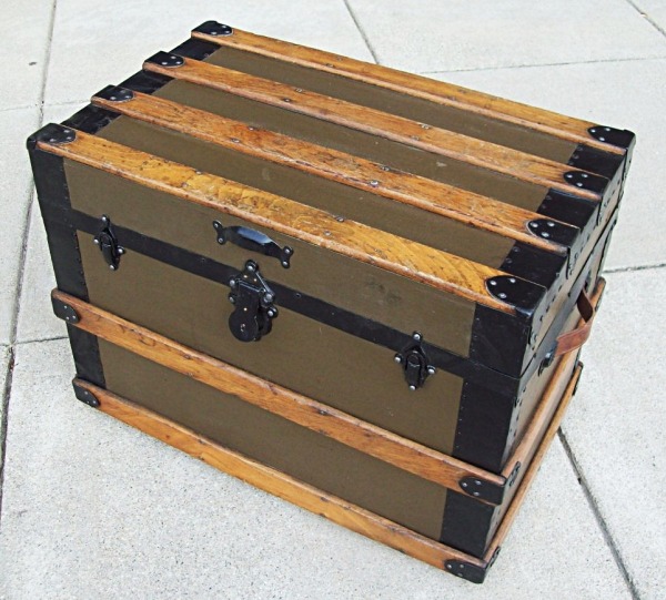 T129 - Flat Top Trunk, Canvas Covered, Key & Tray - SOLD 11/2024