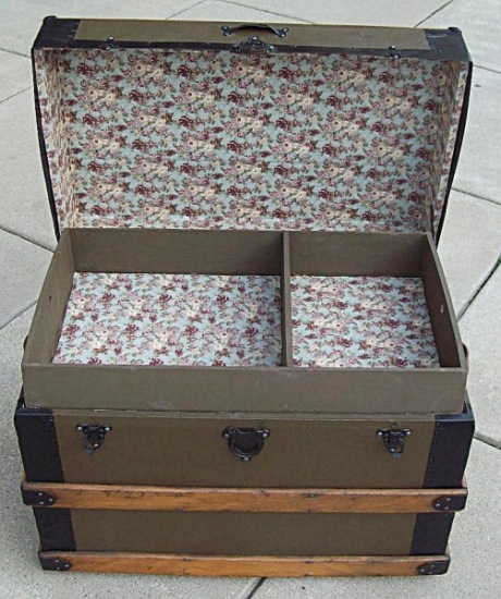 T129 - Flat Top Trunk, Canvas Covered, Key & Tray - SOLD 11/2024