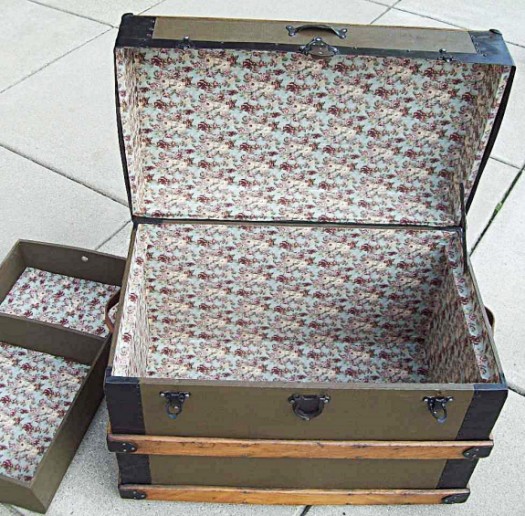 T129 - Flat Top Trunk, Canvas Covered, Key & Tray - SOLD 11/2024